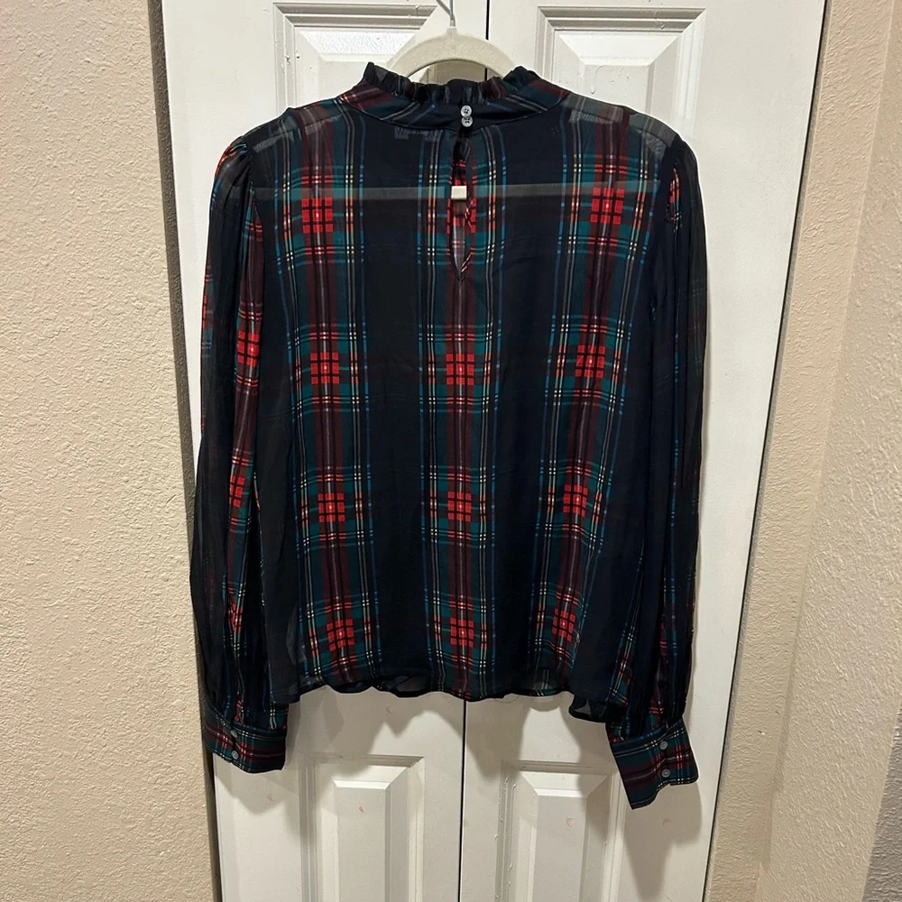 J.Crew Ruffleneck Top in Stewart Tartan Chiffon , XL - Picture 9 of 9